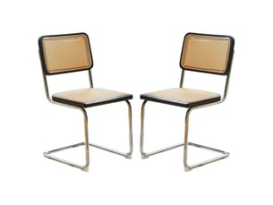 Lot de 2 chaises de salle à manger cantilever 53x46,4x84,6 cm, dossier en cannage rotin, assise rembourrée, piètement chromé, noir et bois