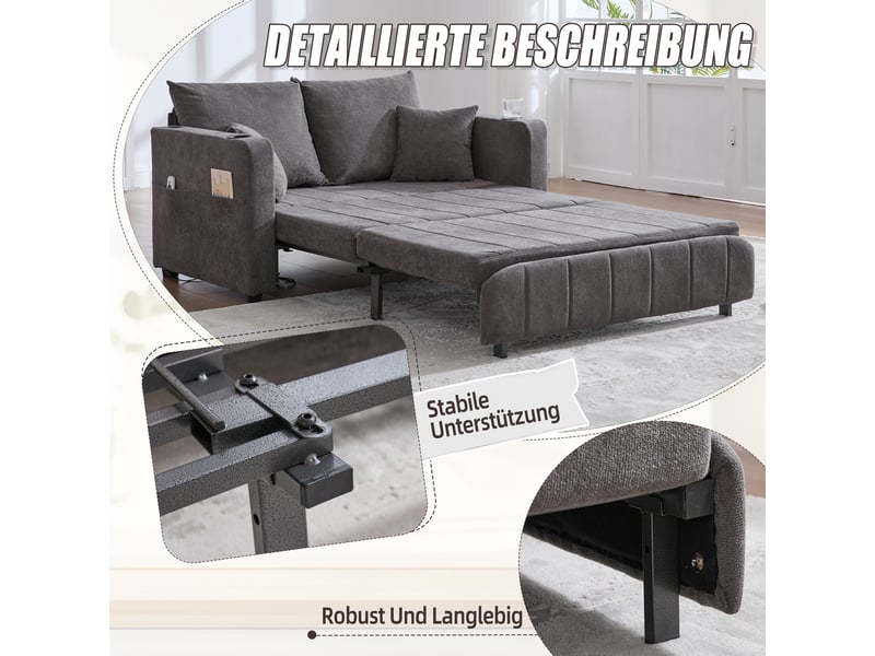  Canapé convertible lit gris chenille multifonctionnel avec rangement bras et usb pour salon moderne  - Conforama D