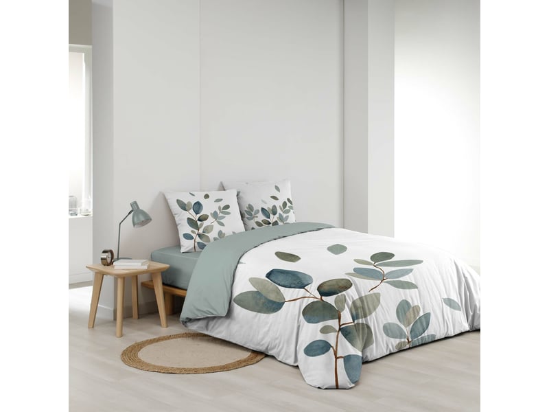  Parure de lit 240 x 220 cm 100% coton 42 fils joyce + drap housse 140 x 190 cm blanc  - Conforama C
