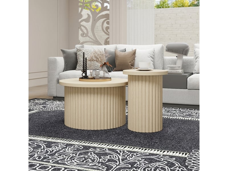  Lot de 2 tables basses rondes aspect bois naturel  - Conforama D