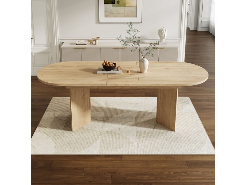 Table à manger extensible 140–180 x 90 x 75 cm, avec bords arrondis, plateau épais, pour 6 à 8 personnes, chêne - Conforama B
