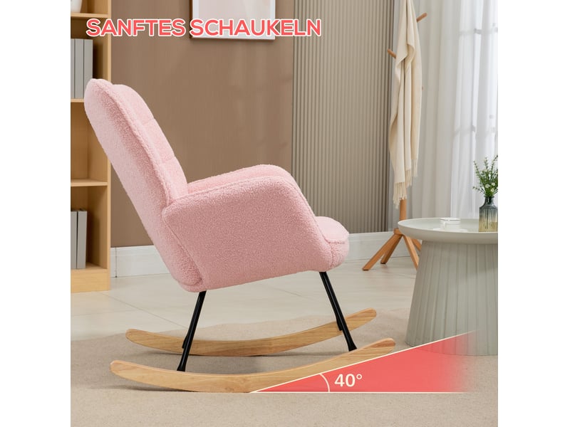  Fauteuil à bascule modenvie rose effet peau de mouton 98 x 71 x 101 cm  - Conforama D