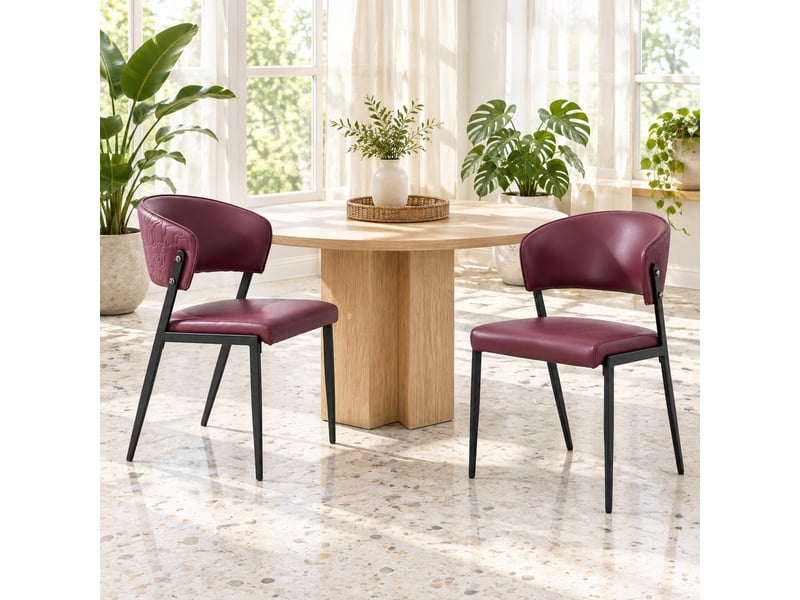  Chaise de salle à manger avec dossier ergonomique  - pieds métalliques, simili cuir rouge  - Conforama C