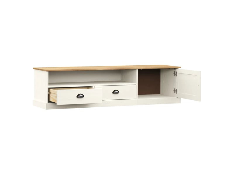  Meuble tv - banc tv - meuble de rangement vigo blanc 156x40x40 cm bois massif de pin  - Conforama D