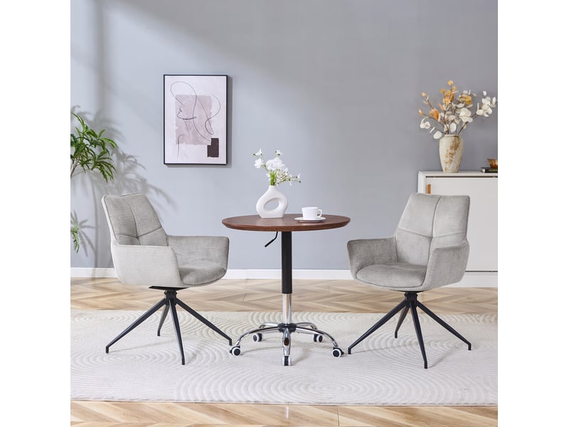  Lot de 2 chaises de salle à manger pivotantes 360° en tissu gris et métal noir  - Conforama B