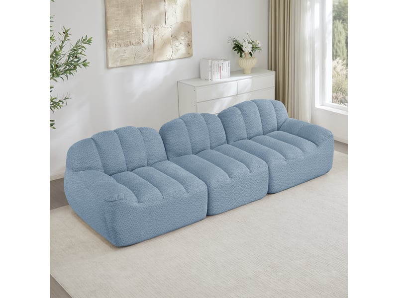  Canapé modulable, canapé 3 places, assise profonde, en tissu, mousse haute densité, bleu  - Conforama A