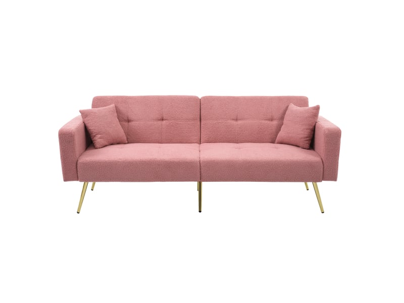  Canapé droit 2 pl convertible, clic clac, style simple, canapé confort, pied en métal, tissu bouclette rose  - Conforama A