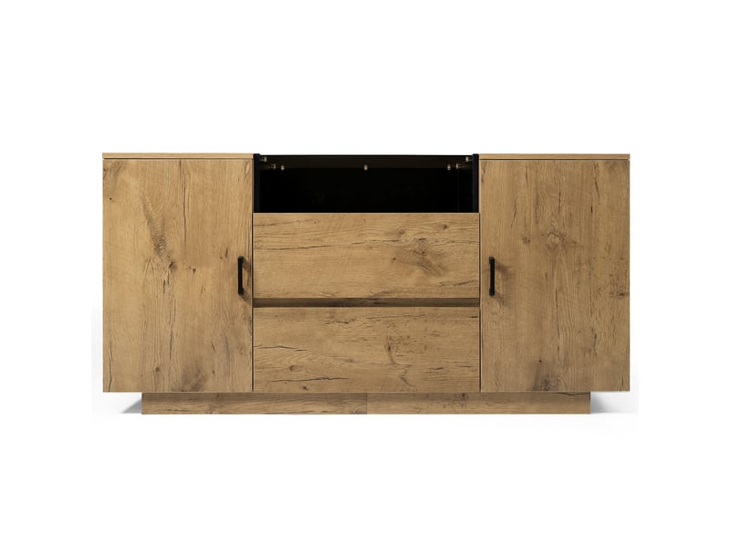  Buffet chêne clair 140 × 40 × 70 cm, 2 tiroirs, 2 portes et verre teinté IKSETERA TRADING LTD - Conforama R