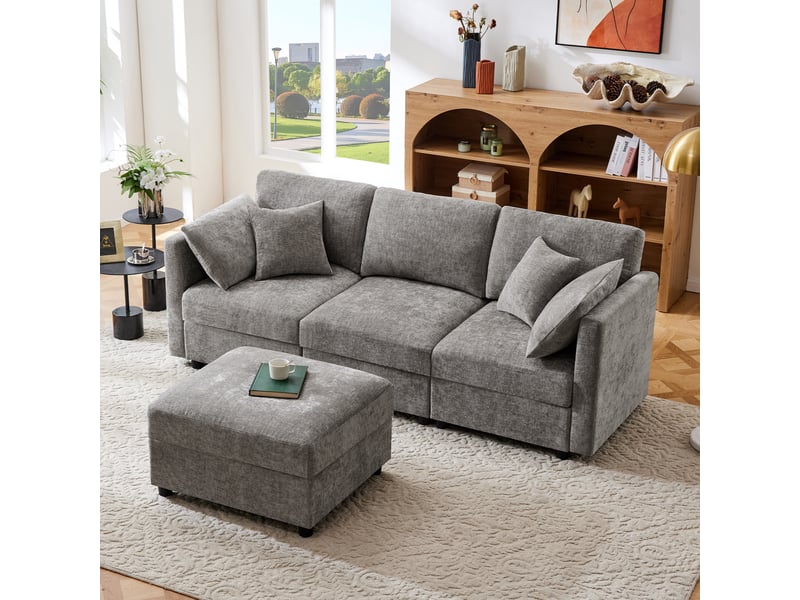  Canapé d'angle réversible fixe 4 places tissu gris Canapé d'angle gris - Conforama E