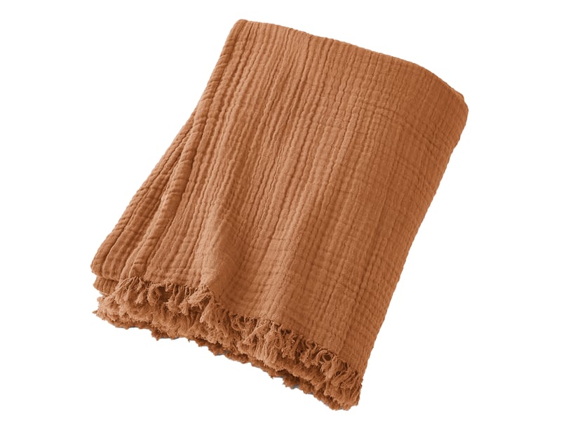  Plaid 130x160 cm gaze de coton terra abricot PD25202 - Conforama A