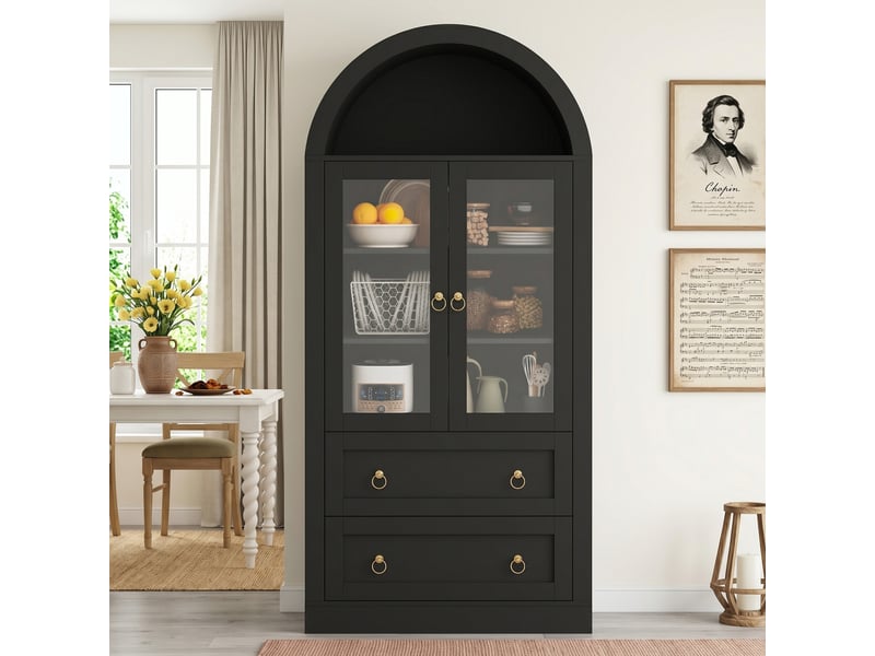  Armoire haute avec portes vitrées et étagères réglables - lpospi - panneaux de particules noir - 80 × 36 × 170 cm  - Conforama C