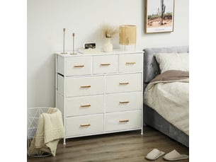 Commode,100x30x99 cm,9 tiroirs,tissu,blanc crème
