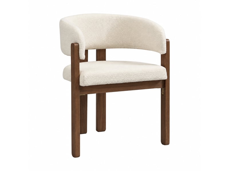  Lot de 2 chaises de salle à manger en bois massif noyer et tissu bouclette beige  - Conforama D
