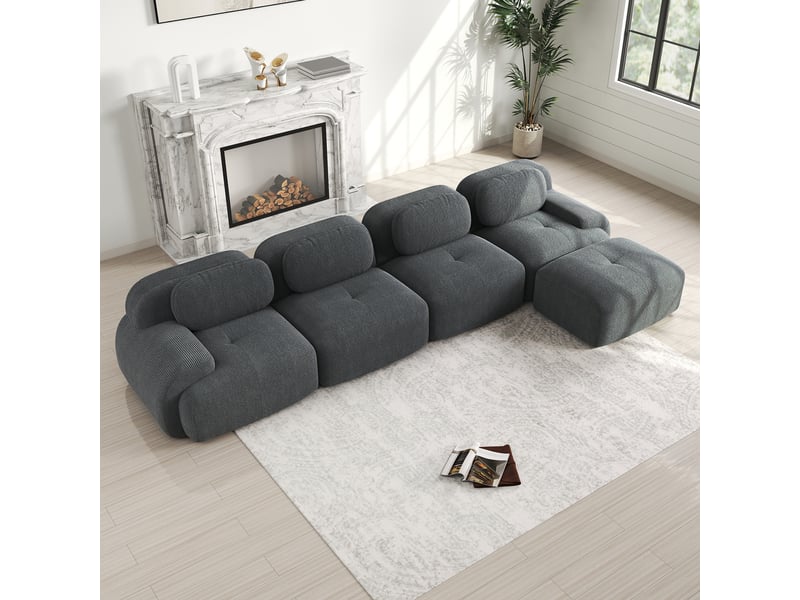  Canapé 4 places d’angle réversible en velours côtelé gris, largeur 388 cm, sans cadre W3325S00029 - Conforama B