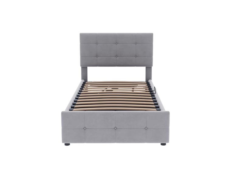  Lit enfant rembourré en velours gris 90 x 200 cm  - Conforama A