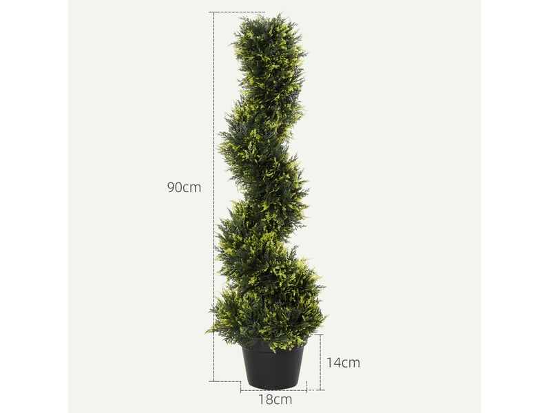  Lot de 2 plantes artificielles cèdre spiralé 90 cm – vert – pots noirs inclus, usage intérieur extérieur  - Conforama C
