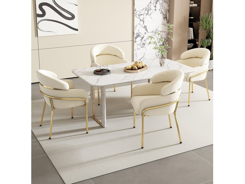  Lot de 4 chaises de salle à manger en velours beige à pieds en métal  - Conforama B