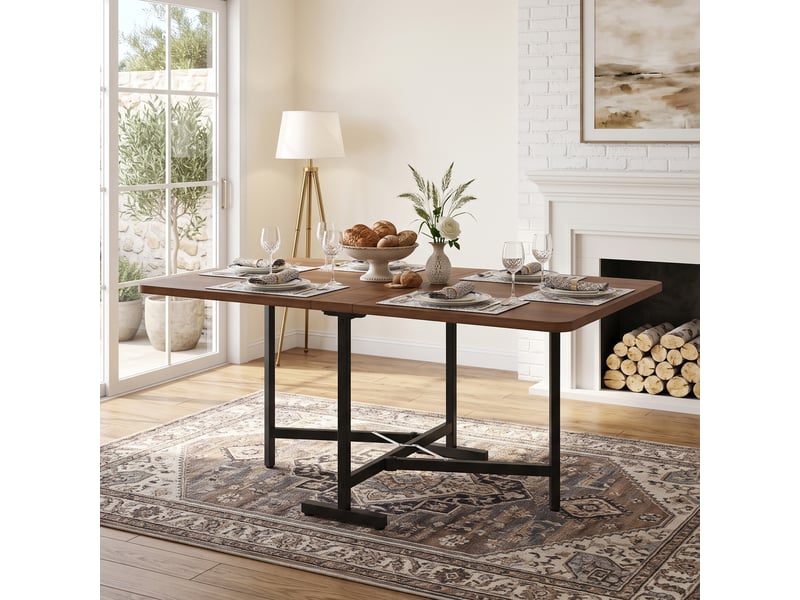  Table à manger pliante gain de place 120x80 cm, extensible avec structure en métal, mdf - noyer  - Conforama C