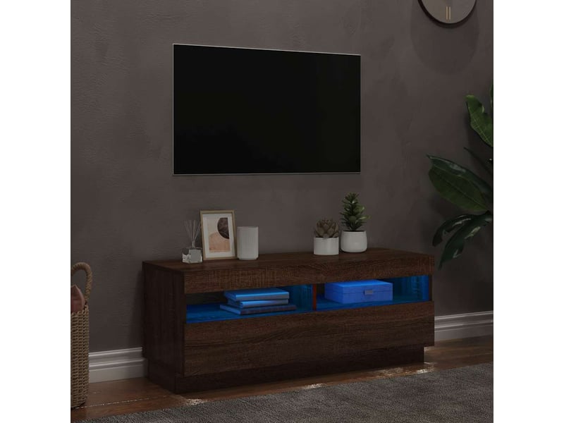  Meuble tv - banc tv - meuble de rangement avec lumières led chêne marron 100x35x40 cm  - Conforama C