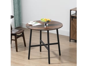 Table de salle à manger ronde pour 4 personnes avec plateau brun, piètement métal, style industriel, ø 80 × 76 cm