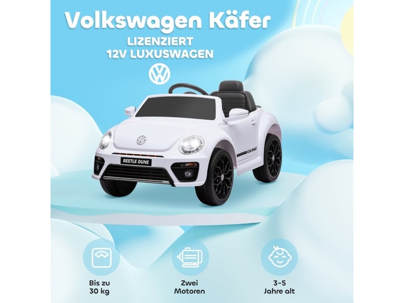  Voiture électrique enfant volkswagen beetle 97x56,5x46 cm avec télécommande blanche  - Conforama C