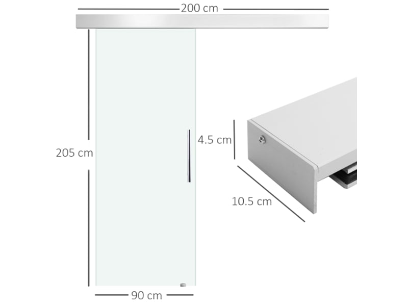  Porte coulissante en verre satiné 2050x900 mm avec kit complet, poignée barre, porte intérieure moderne à montage facile  - Conforama C