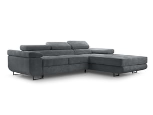 Canapé d'angle droit convertible <strong>AX LIVING </strong> <strong>Arborio</strong> 4 places Velours côtelé gris avec coffre de rangement