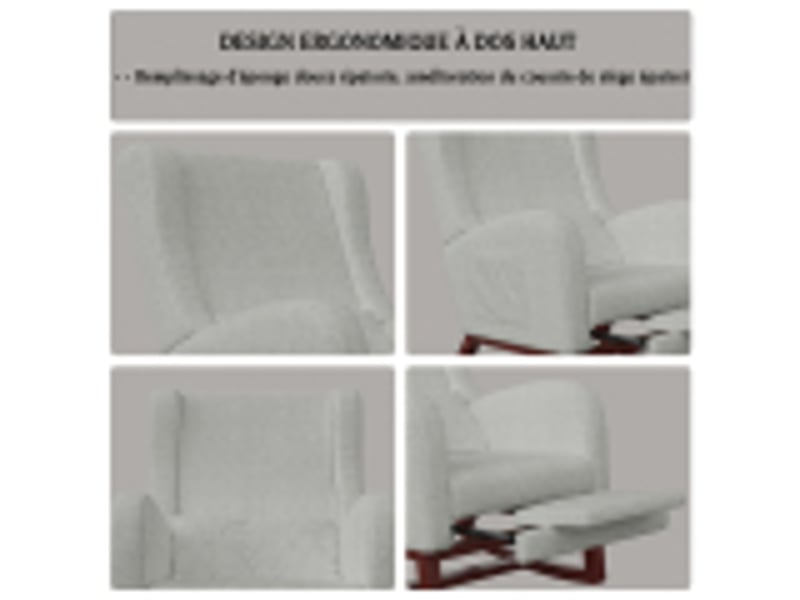  Fauteuil à bascule avec repose-pieds, chaise d'allaitement avec poche latérale, rocking chair avec pieds en bois massif pour salon, chambre, gris  - Conforama D