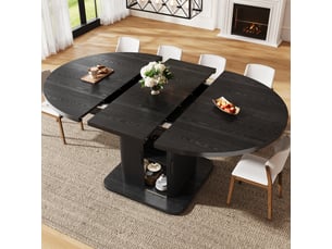 Table à manger ovale extensible,110x110x75 cm,avec rangement,mdf,noir