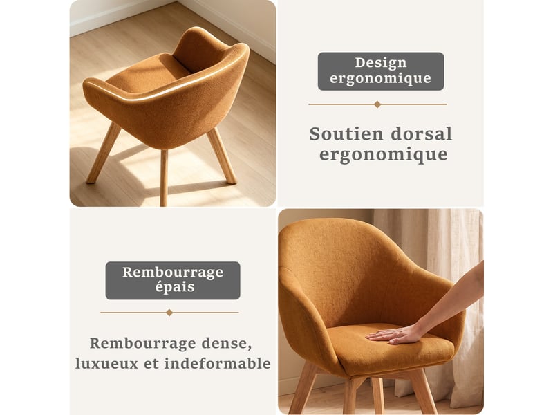  Lot de 6 chaises de salle à manger pivotantes à 360° – tissu effet lin respirant, pieds en bois massif - orange  - Conforama E