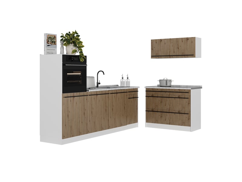  Vicco cuisine, chêne artisanblanc, 220cm sans plan de travail  - Conforama E