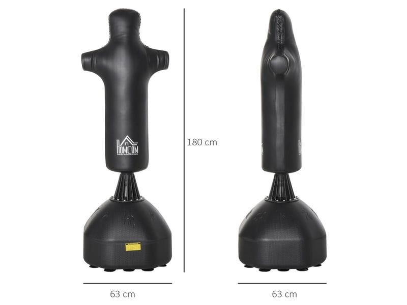 Mannequin de boxe sur pied 63 x 63 x 180 cm noir en acier, base à ventouses pour entraînement adulte - Conforama C