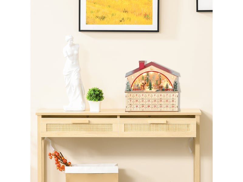  Calendrier de l'avent à remplir, 24 tiroirs et compartiments, calendrier de noël avec lumières led, bois naturel, 36 x 10 x 34 cm  - Conforama C