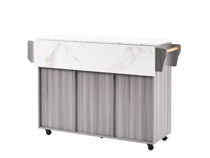 Desserte de cuisine à roulettes 139 x 46(71) x 91,5 cm, mdf gris et blanc