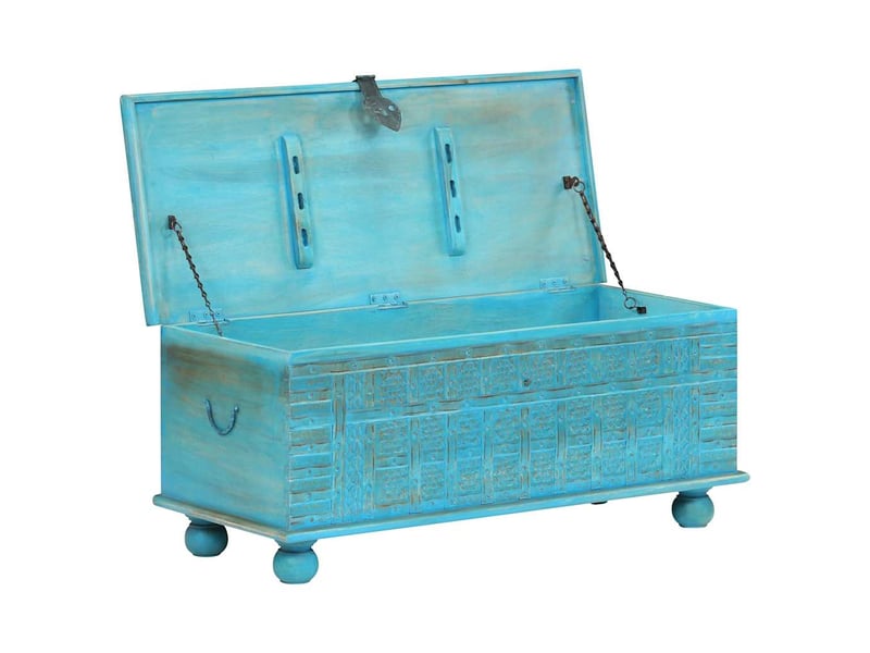 Coffre de rangement, boîte de rangement bois de manguier massif 100x40x41 cm bleu  - Conforama A