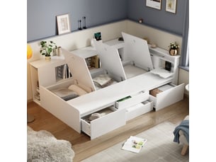 Lit coffre 90x200 cm <strong>MERAX</strong>  <strong>lit enfant blanc</strong> coloris blanc