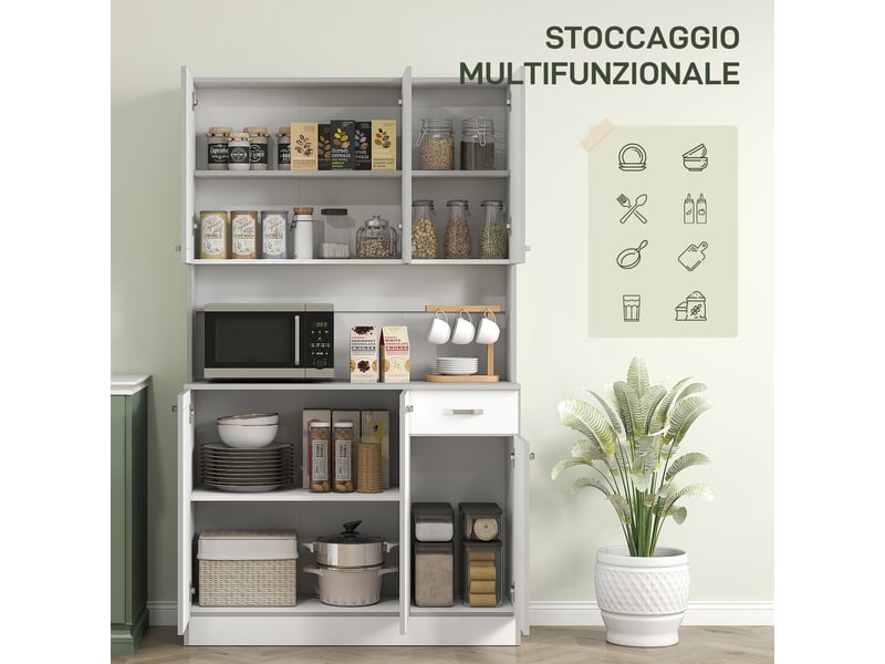  Buffet de cuisine moderne avec tiroirs et placards, en bois, 101 x 39 x 180 cm, blanc et gris  - Conforama E