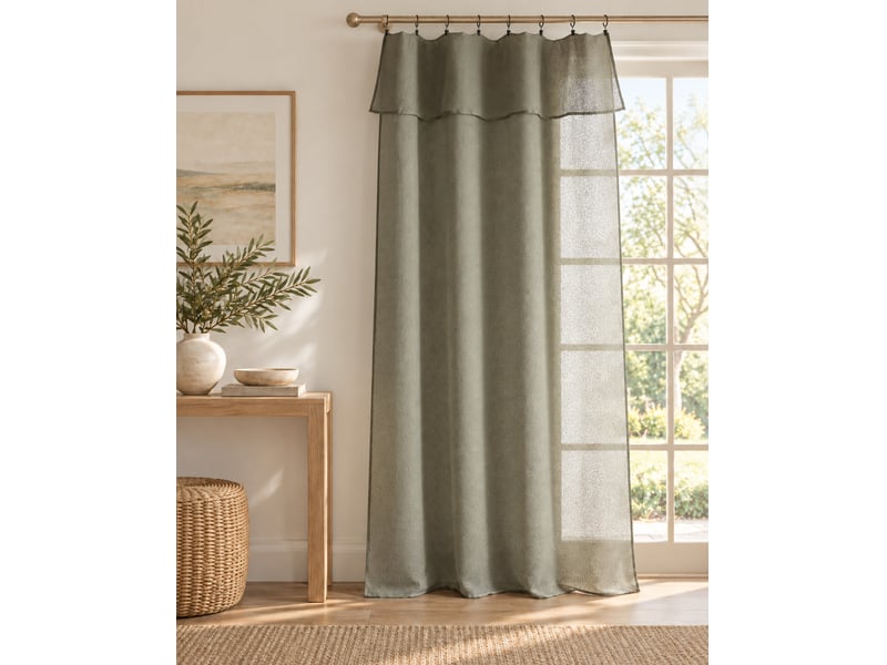 Rideau ajustable + 8 anneaux pince 140 x 270 cm polyester effet bouclette elda kaki 15668 - Conforama B