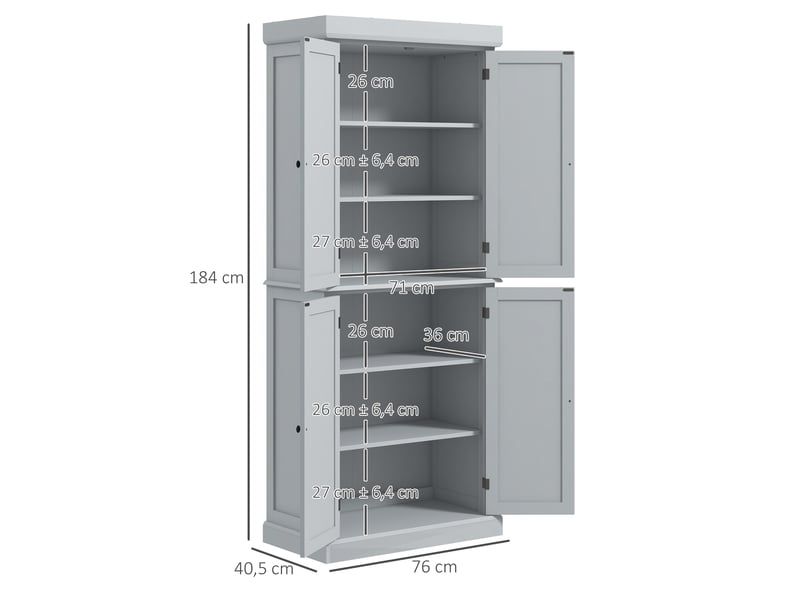  Armoire cuisine moderne gris placards étagères réglables 76x41x184 cm  - Conforama E