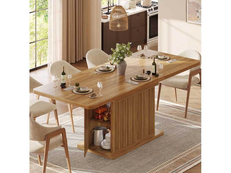  Table à manger extensible 120160x80x76 cm avec rangement caché, coloris marron  - Conforama D