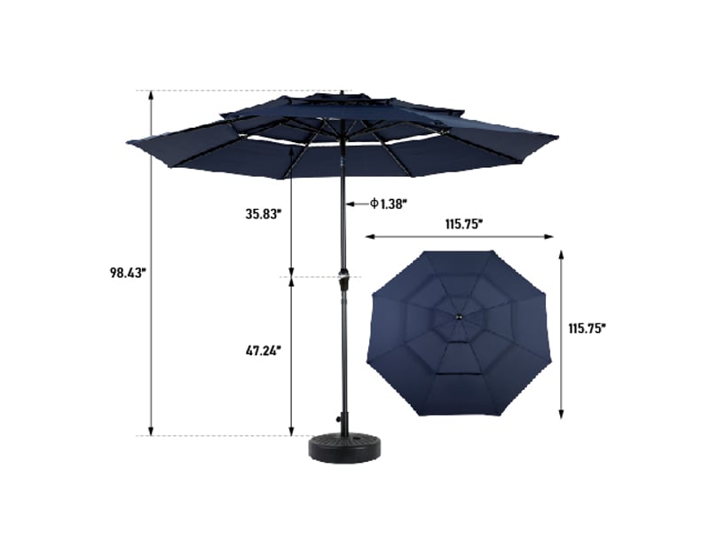  Parasol en acier 3 niveaux 3 m avec inclinaison automatique, bleu marine, sans pied  - Conforama C