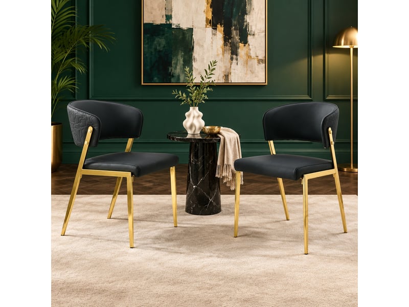  Lot de 2 chaises de salle à manger,51x49x78 cm,avec pieds métalliques,pu,noir  - Conforama B