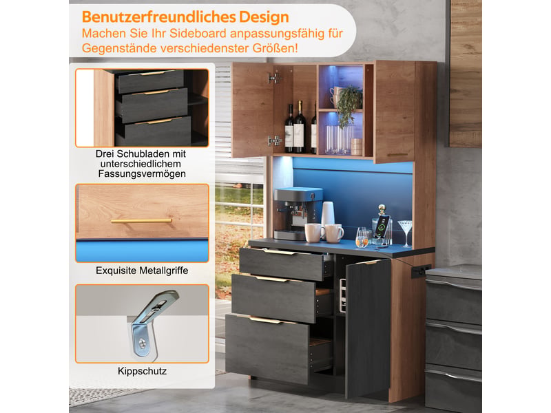  Buffet de cuisine 180x100x40 cm, haute capacité avec 3 tiroirs et étagère, structure mdf robuste, idéal rangement cuisine ou salon.  - Conforama D