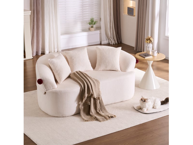 Canape droit 2 places compressé 163x93x68 cm en mousse et velours côtelé couleur incurvé blanc, design moderne - Conforama B