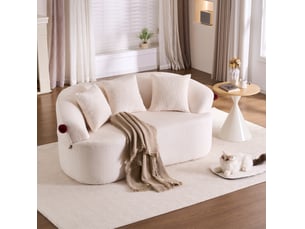Canape droit 2 places compressé 163x93x68 cm en mousse et velours côtelé couleur incurvé blanc, design moderne