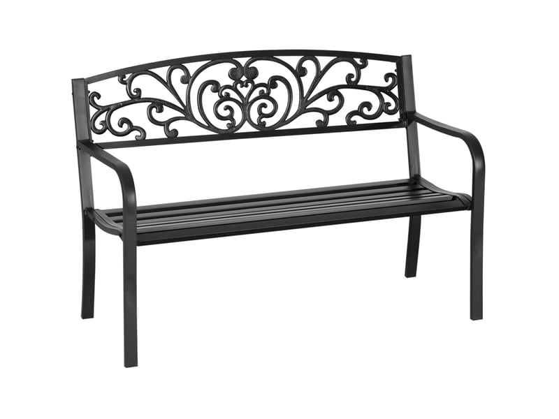  Banc de jardin 2 places en métal avec dossier et accoudoirs, noir, résistant aux intempéries  - Conforama A