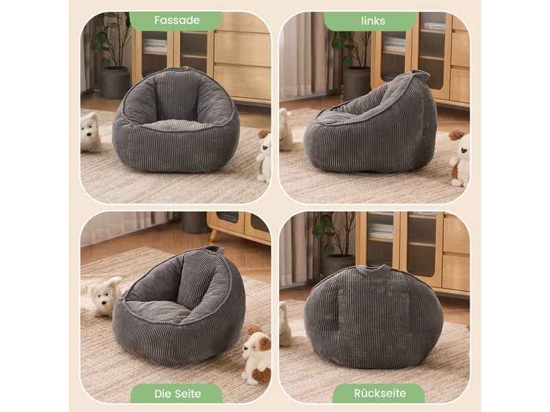 Pouf enfant,69x72x51 cm,avec dossier enveloppant,velours côtelé,gris clair  - Conforama D