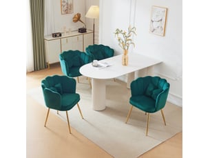 Lot de 4 chaises de séjour en velours avec dossier pétale et pieds métalliques dorés