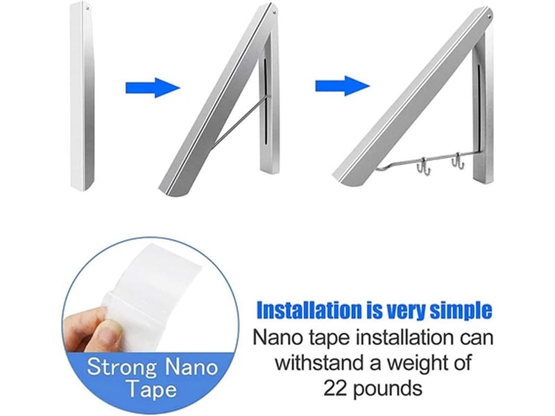 Porte-manteau mural pliable en alliage d'aluminium, séchage invisible et peu encombrant, argenté, lot de 2, gris  - Conforama E