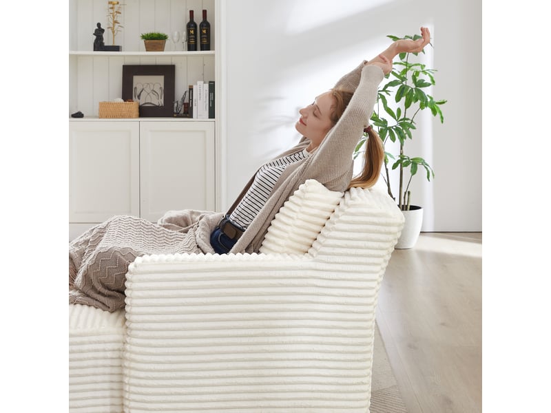  Canapé chaise longue convertible 1 place beige en velours côtelé, assise ressorts, sans montage Fay Lum - Conforama E